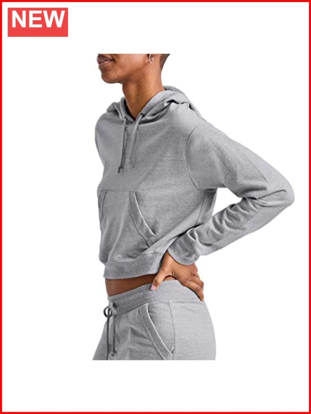 Cropped Pullover Hoodie French Terry Hooded Sweatshirt Relaxed Fit - Picture 2 of 3